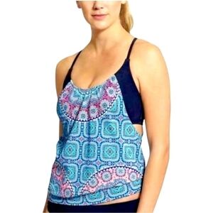 Athleta Blue and Pink Patterned One Piece Swimsuit